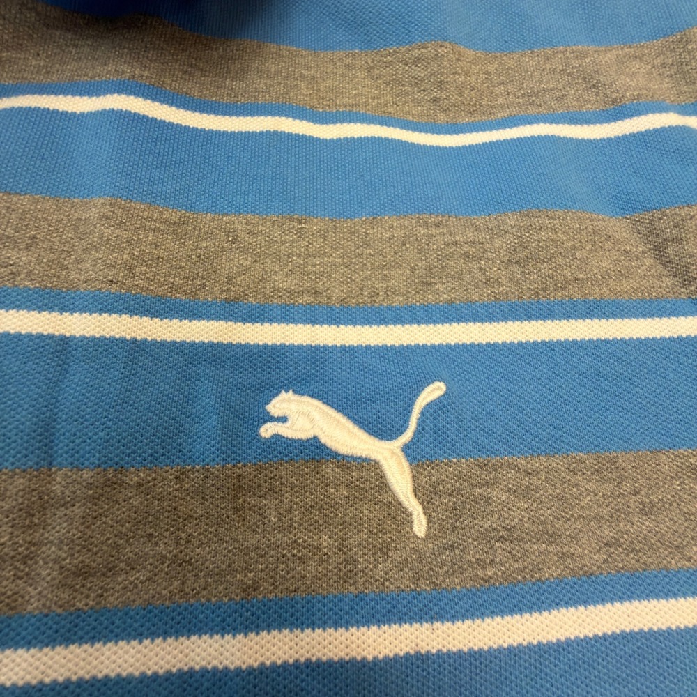 Puma Mens Race Stripe Pique Polo French Blue Grey Striped Dry Cell XXL New - Picture 2 of 10
